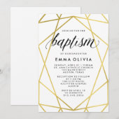 Invitation Géométrie moderne sur Baptême blanc | Faux Gold Lo (Devant / Derrière)