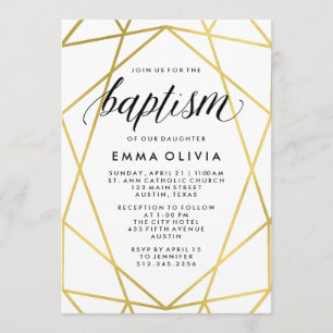 Invitation Géométrie moderne sur Baptême blanc   Faux Gold Lo