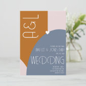 Invitation Géométrie moderne Terracotta Mariage bleu rose (Debout devant)