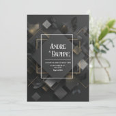 Invitation Géométrie Noire moderne avec Mariage d'accents Or (Debout devant)