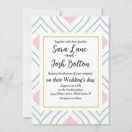 Invitation géométrique Abstraite, bleue, rose et blanc cassé (Devant)