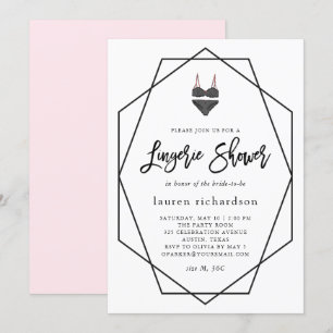 Invitation Géométrique blanche et rose Douche Lingerie