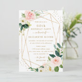 Invitation géométrique Blush Gold Floral 60e anniv (Debout devant)