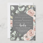 Invitation Géométrique Classic Rose Rose Floral Grey Boda (Devant)
