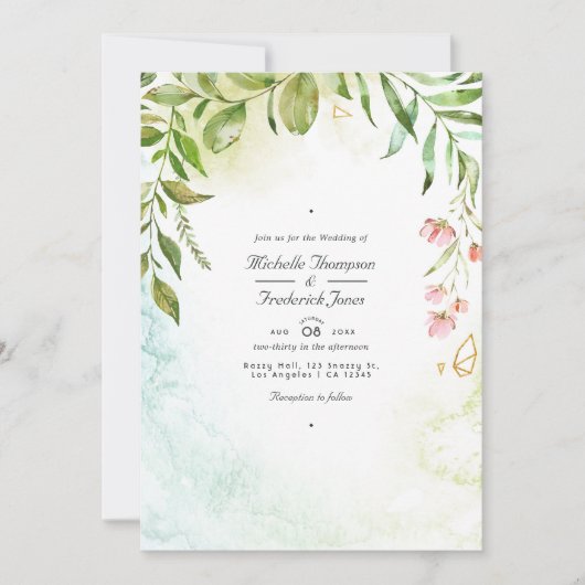 Invitation Géométrique Cristal Vert Code QR Mariage RSVP (Devant)
