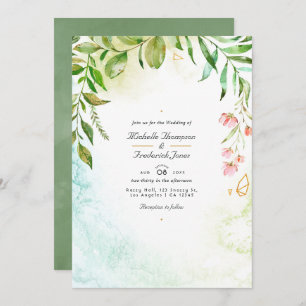 Invitation Géométrique Cristal Vert QR Code Jardin Mariage