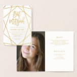 Invitation géométrique de bat mitzvah de photo de<br><div class="desc">Ces invitations élégantes de bat mitzvah comportent un motif géométrique de feuille d'or sur un arrière - plan blanc. L'intérieur contient toute votre information d'invité aussi bien qu'une photo personnelle.</div>