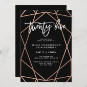 Invitation Géométrique de l'or Rose Faux| fête du 25e anniver (Devant / Derrière)
