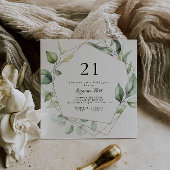 Invitation Géométrique Elegant Gold Green 21e fête d'annivers