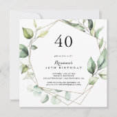Invitation Géométrique Elegant Gold Green 40e fête d'annivers (Devant)