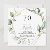 Invitation Géométrique Elegant Gold Green 70e fête d'annivers (Devant)