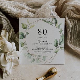Invitation Géométrique Elegant Gold Green 80e fête d'annivers
