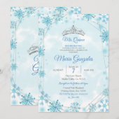 Invitation Géométrique et Blue Snowflakes Sweet 15e anniversa (Devant / Derrière)