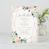 Invitation Géométrique Floral Blush Gold Wedding Enregistrer (Debout devant)