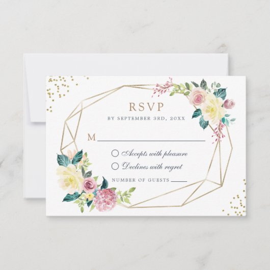 Invitation Géométrique Floral Blush Jaune Vert Or RSVP (Devant)