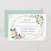 Invitation Géométrique Floral Blush Jaune Vert Or RSVP (Devant / Derrière)