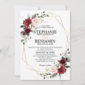 Invitation Géométrique Floral Bourgogne Aquarelle Romantique (Devant)