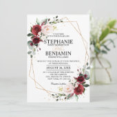 Invitation Géométrique Floral Bourgogne Aquarelle Romantique (Debout devant)