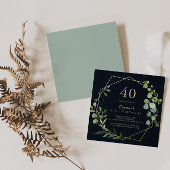 Invitation Géométrique Gold Blue Green 40e fête d'anniversair
