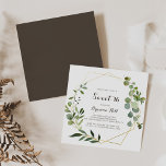 Invitation Géométrique Gold Brown Sweet 16 fête d'anniversair<br><div class="desc">Cette invitation géométrique de fête de 16 ans brun doré est parfaite pour un simple anniversaire. Le design présente de beaux feuilles verts peints à la main dans un arrière - plan marron,  ornant un cadre géométrique doré.</div>