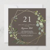 Invitation Géométrique Gold Brown Vert 21e fête d'anniversair (Devant)
