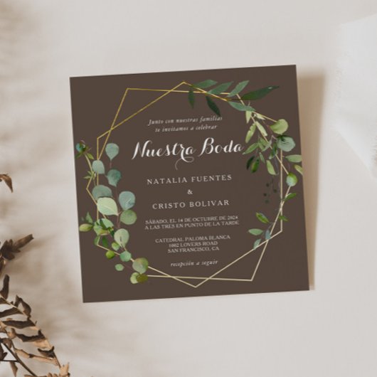 Invitation Géométrique Gold Brown Vert espagnol Mariage