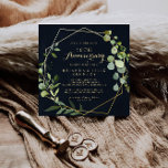 Invitation Géométrique Gold Green 50e anniversaire Mariage<br><div class="desc">Cette invitation géométrique de 50e anniversaire mariage vert or est parfaite pour une célébration d'anniversaire mariage romantique. Le design présente de beaux feuilles verts peints à la main dans un arrière - plan bleu foncé,  ornant un cadre géométrique doré. Changez le numéro pour célébrer n'importe quel jalon anniversaire.</div>