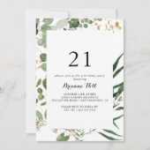 Invitation Géométrique Gold Green Foliage 21e fête d'annivers (Devant)