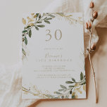 Invitation Géométrique Gold Greenery Automne 30e fête d'anniv<br><div class="desc">Cette invitation à la fête de 30e anniversaire minimaliste de chute d'or géométrique est parfaite pour une fête d'anniversaire moderne. Le design se compose d'un magnifique cadre géométrique doré avec d'élégants feuilles verts.</div>