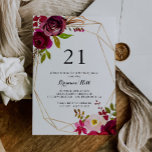 Invitation Géométrique Gold Rustic Blush 21e fête d'anniversa<br><div class="desc">Cette invitation à la fête du 21e anniversaire en or rustique géométrique est parfaite pour une fête d'anniversaire moderne. Le design est composé de fleurs roses,  rousses,  bordeaux et bordeaux à aquarelle vert,  ornées d'un cadre géométrique doré.</div>
