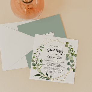 Invitation Géométrique Gold Tropical Calligraphie Grad Party