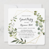 Invitation Géométrique Gold Tropical Calligraphie Grad Party (Devant)