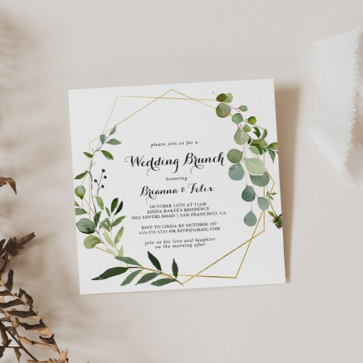 Invitation Géométrique Gold Tropical Calligraphie Mariage Bru