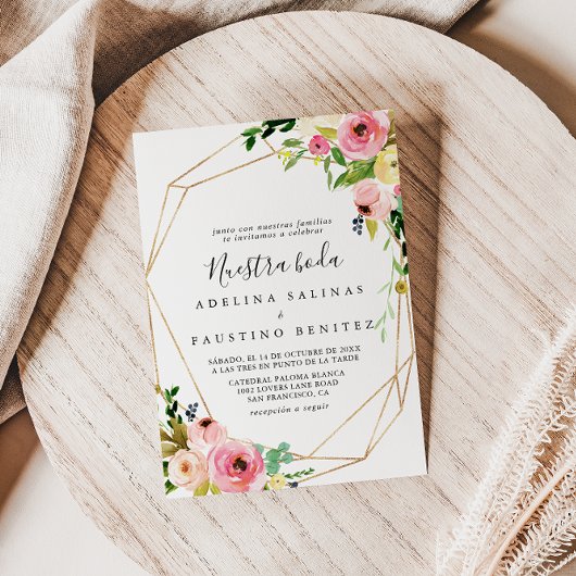Invitation Géométrique Gold Tropical Fall Nuestra Boda Mariag