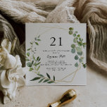 Invitation Géométrique Gold Tropical Green 21e fête d'anniver<br><div class="desc">Cette invitation de fête de 21ème anniversaire en or tropical géométrique est parfaite pour une simple fête d'anniversaire. Le design présente de beaux feuilles verts peints à la main,  ornant un cadre géométrique doré.</div>