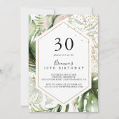 Invitation Géométrique Gold Tropical Green 30e fête d'anniver (Devant)