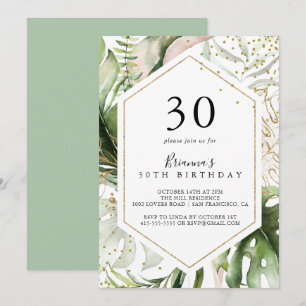 Invitation Géométrique Gold Tropical Green 30e fête d'anniver