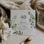 Invitation Géométrique Gold Tropical Green 40e fête d'anniver<br><div class="desc">Cette invitation de fête de 40e anniversaire en or tropical géométrique est parfaite pour une simple fête d'anniversaire. Le design présente de beaux feuilles verts peints à la main,  ornant un cadre géométrique doré.</div>
