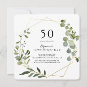 Invitation Géométrique Gold Tropical Green 50e fête d'anniver (Devant)