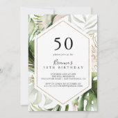 Invitation Géométrique Gold Tropical Green 50e fête d'anniver (Devant)