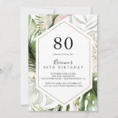 Invitation Géométrique Gold Tropical Green 80e fête d'anniver (Devant)