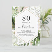 Invitation Géométrique Gold Tropical Green 80e fête d'anniver (Debout devant)