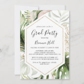 Invitation Géométrique Gold Tropical Green Party Grad (Devant)