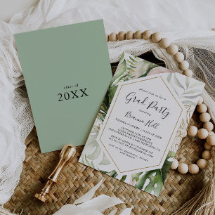 Invitation Géométrique Gold Tropical Green Party Grad