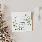 Invitation Géométrique Gold Tropical Vert Mariage avant et ar