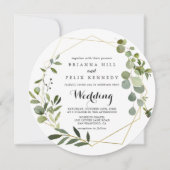 Invitation Géométrique Gold Tropical Vert Mariage avant et ar (Devant)