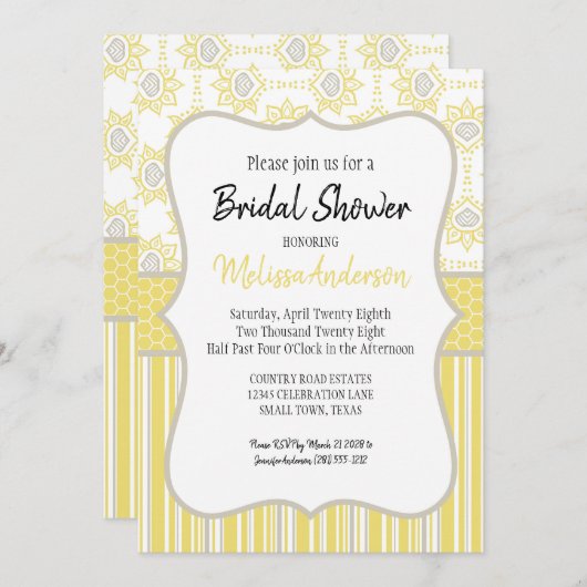 Invitation Géométrique jaune et gris (Devant / Derrière)