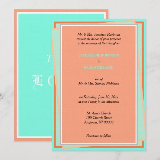 Invitation Géométrique Melon Turquoise (Devant / Derrière)