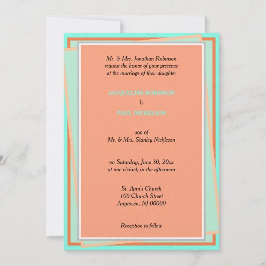 Invitation Géométrique Melon Turquoise (Devant)