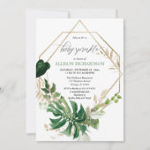 Invitation Géométrique moderne verdure doré bébé saupoudrée (Devant)